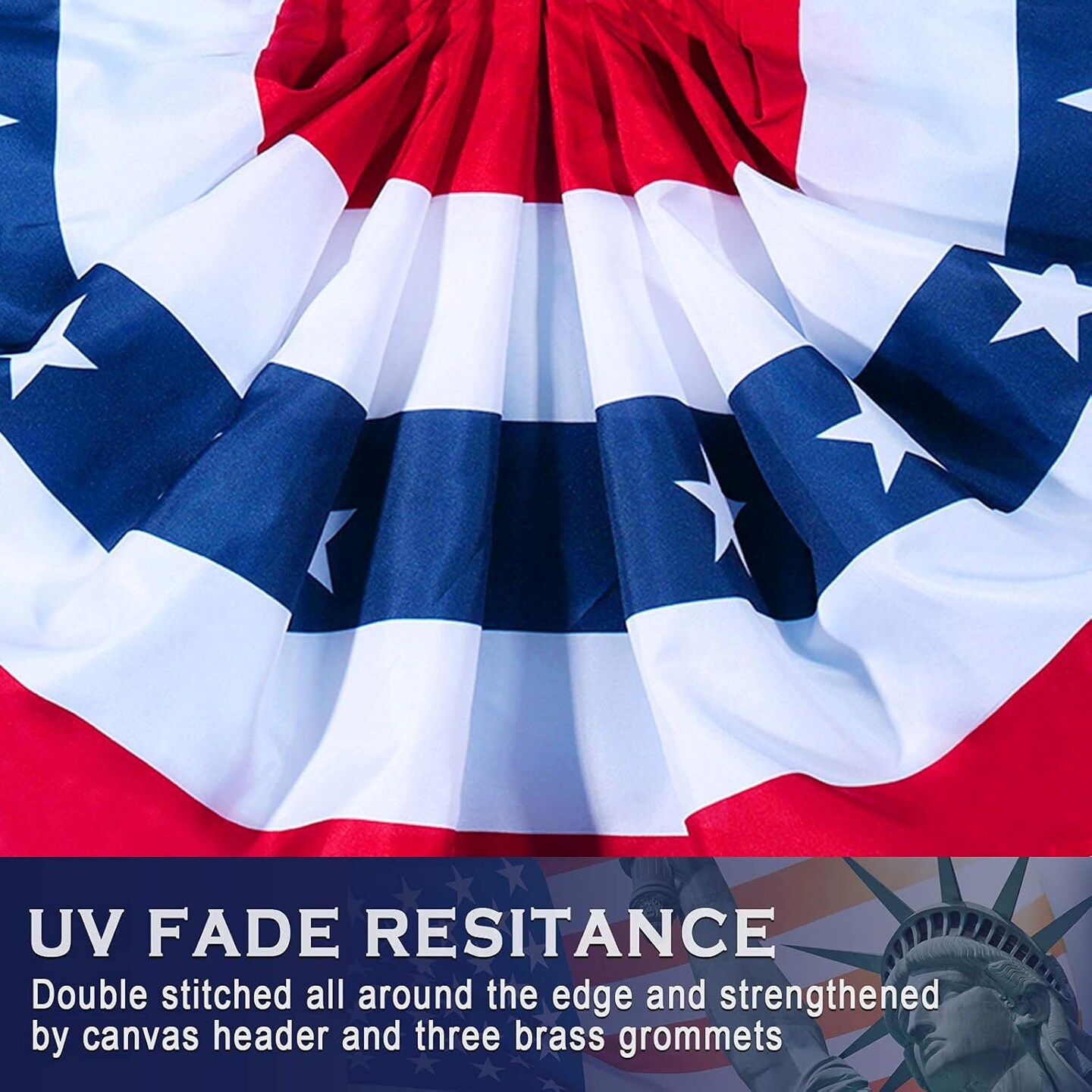 USA Pleated Fan Banner American Bunting Flag with Canvas Header and Brass Grommets for 4th of July Memorial Day Indoor Outdoor Decoration (3x6 Feet)