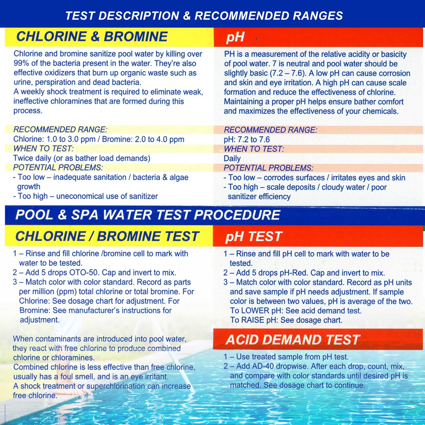 Basic 3-Way Swimming Pool &#x26; Spa Test Kit - Tests Water for pH, Chlorine, and Bromine - OTO and Phenol Red Test Solutions - Maintain the Proper Chemical Balance of Pool Water