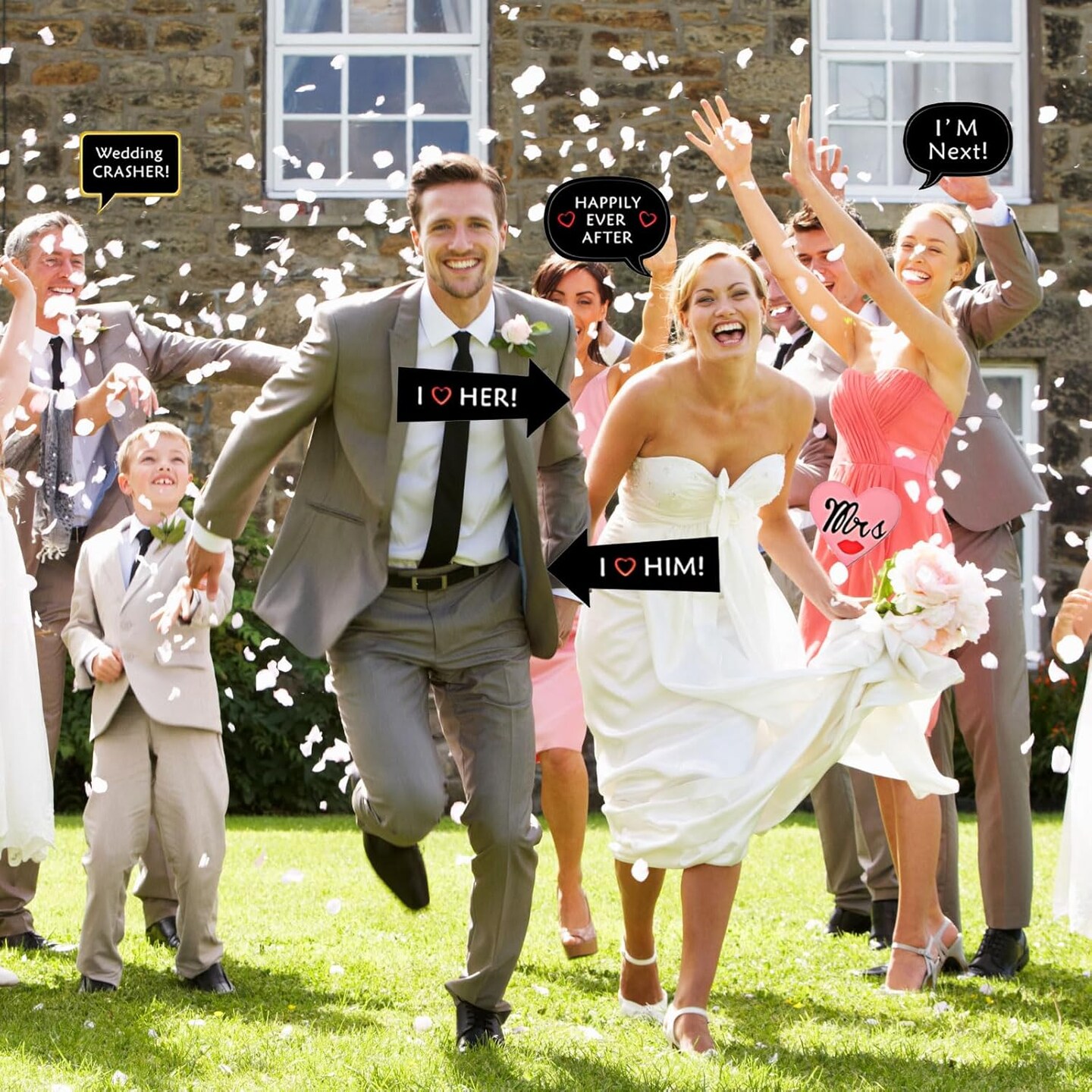 52Pcs Wedding Photo Booth Props Kit for Bridal Shower, Engagement and Valentines Party