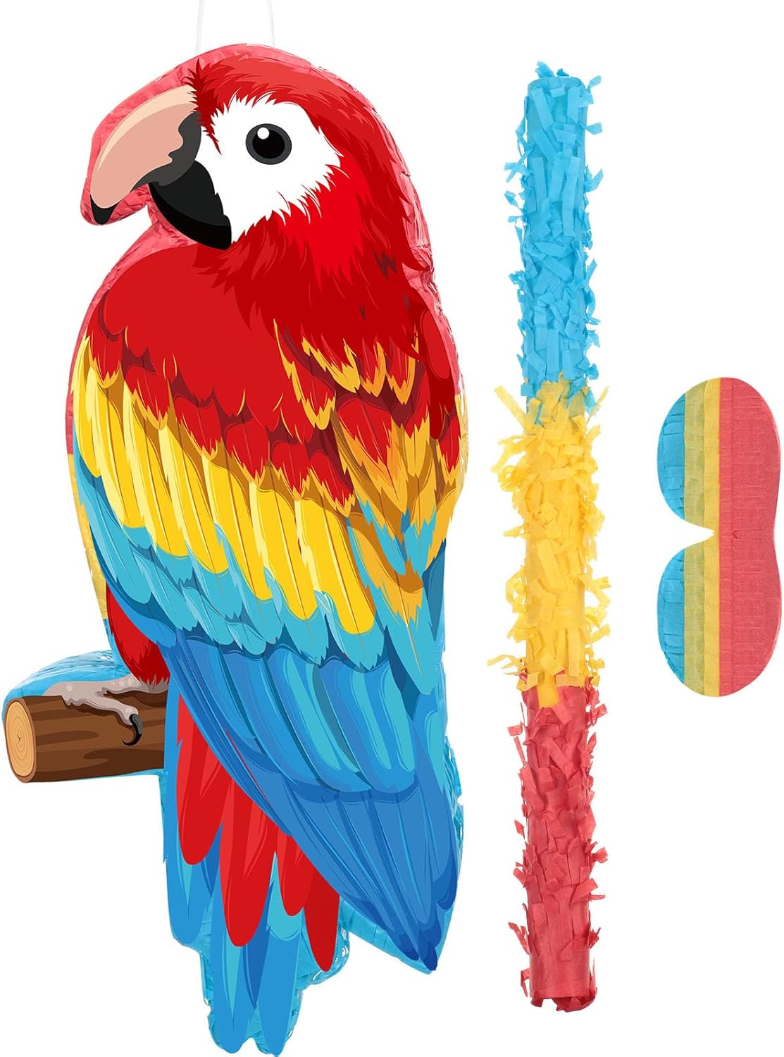 Small Parrot Pi&#xF1;ata Hawaiian Party Supplies Parrot Pi&#xF1;ata Bird Toy with Blindfold Stick for Luau Hawaii Summer Rainforest Tropical Pirate Theme Birthday Decorations