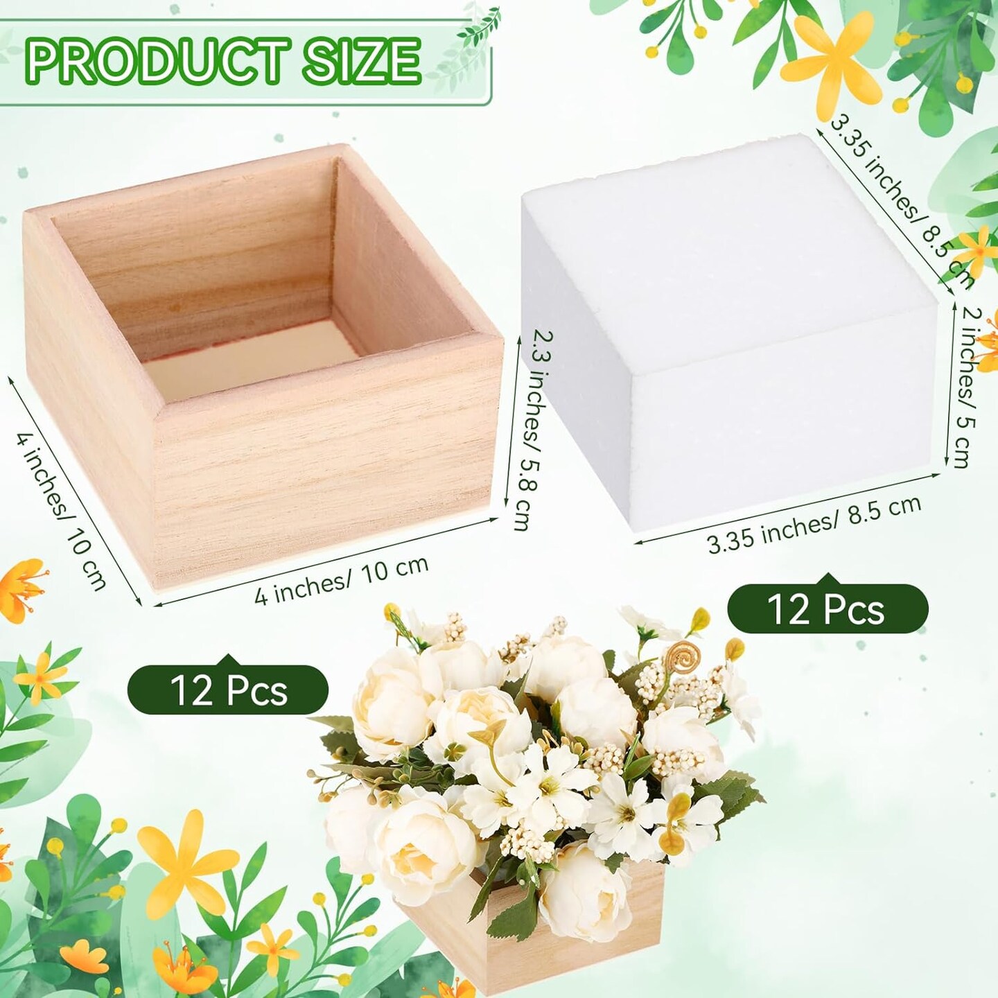 12 Sets Square Rustic Wooden Box with Foam