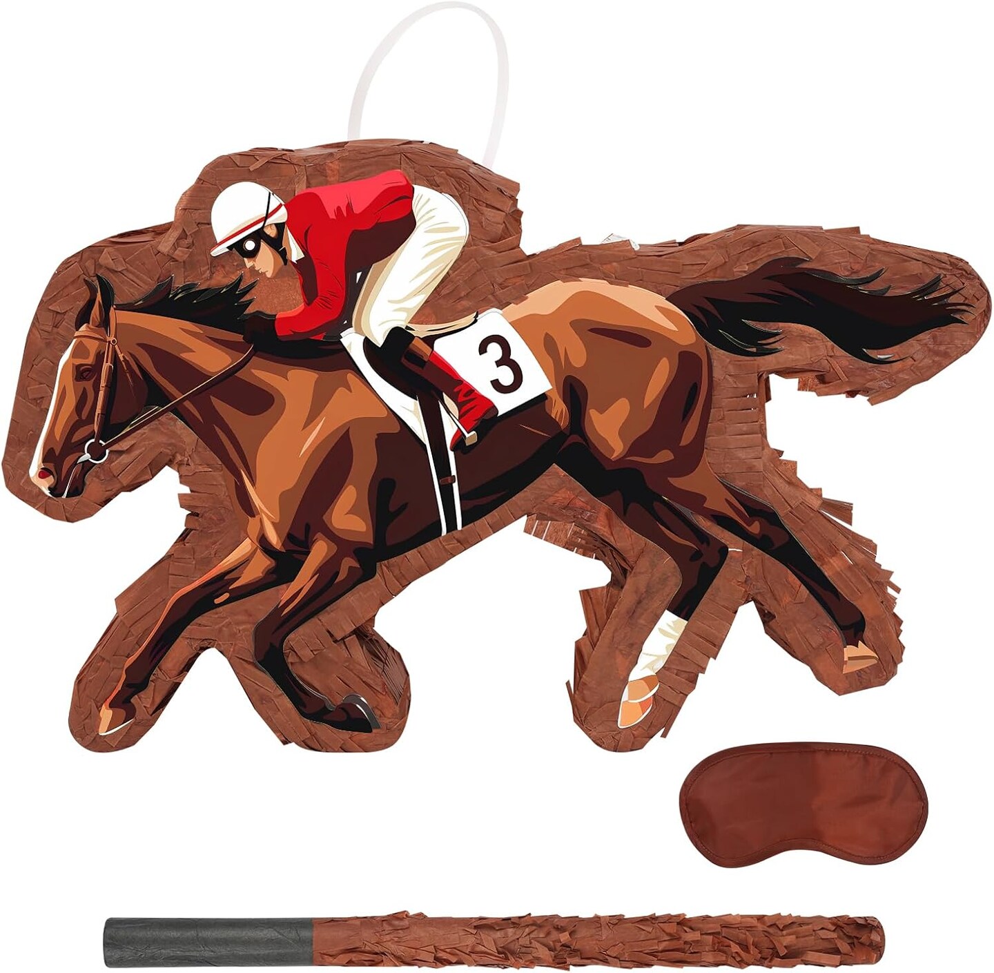Horse Racing Piñata - Horse Race Piñata with Bat and Blindfold for Boys Kids Kentucky Derby Horse Birthday Party Game Decorations (16.5”x10”x3”)