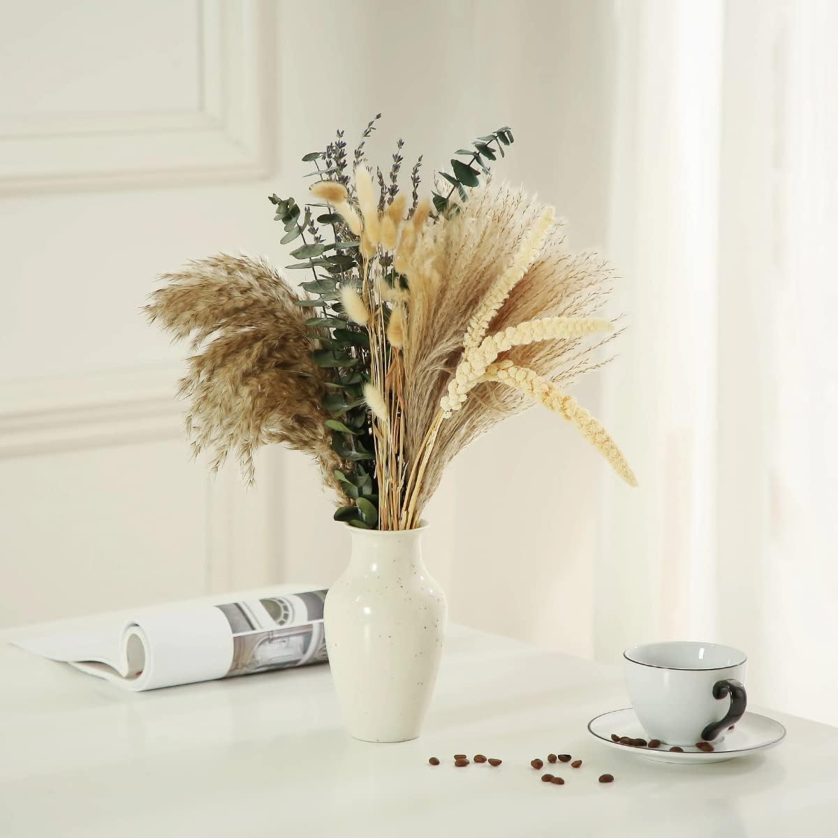 Dried Flowers Bouquet, 17&#x22; Dried Pampas Grass Decor Inc Lavender Eucalyptus DIY Floral Arrangements for Home Office Decoration,Wedding centerpieces