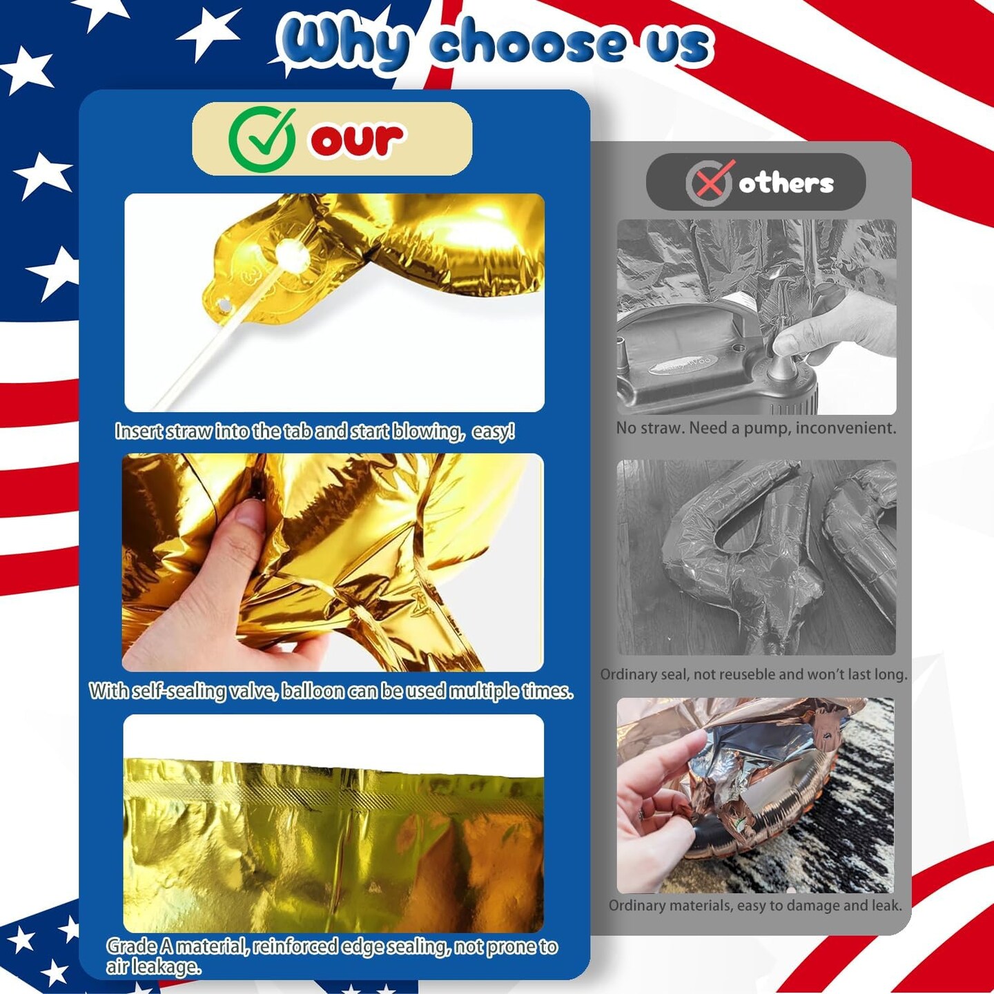 4th of July God Bless America Foil Memorial Day Balloons Banner Decorations With 16Inch Red White and Blue Foil Letter Balloons,Star Foil Balloons,American Flag Balloon for Independence Day Decoration