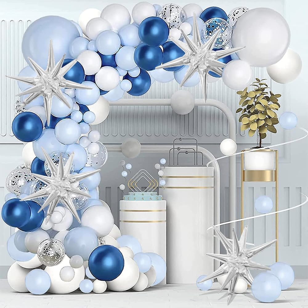 Silver Star Balloons 6pcs Foil Mylar Balloons 22 Inch Large Cone Spike Explosion Star Balloon Party Decorations for Christmas Birthday Bachelorette Disco Party
