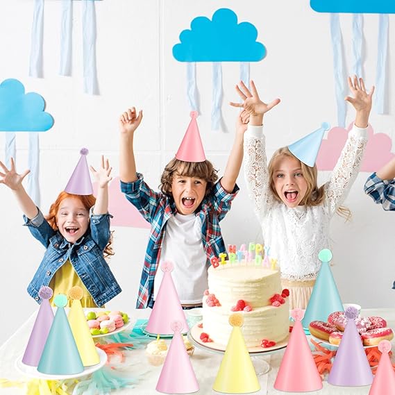 24 PCS Rainbow Party Hats Pastel Rainbow Themed Paper Hats Pastel Party Birthday Party Cone Hats Macaron Themed Party Hats for Kids and Adults Birthday, Baby Shower, Bridal Shower Party Decorations