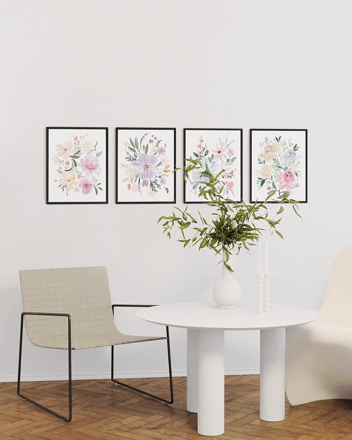 Summer Set of 4 Flower Posters, Wall Decor, Floral Prints, Wall Flower Pictures, Botanical Prints, (Unframed, 8x10)