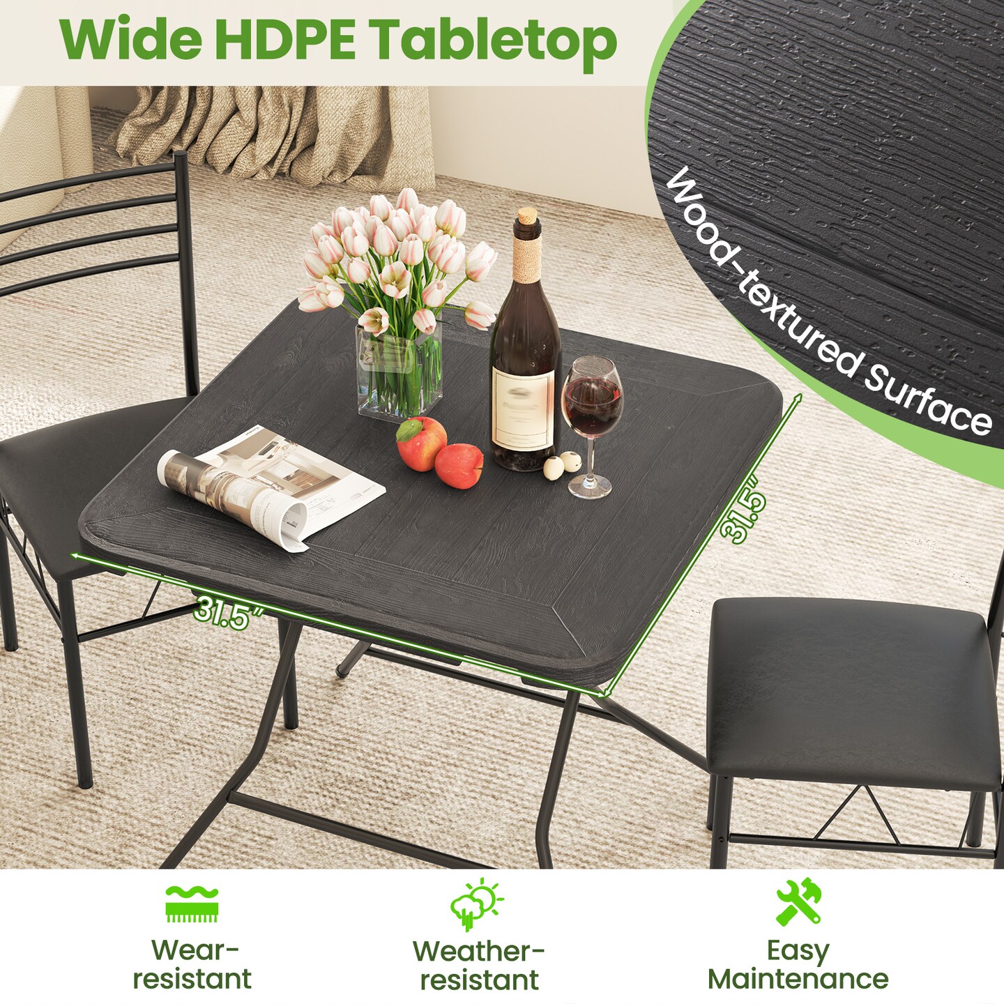 "Portable Folding Picnic Table with HDPE Top & Metal Frame, 110 lbs Capacity