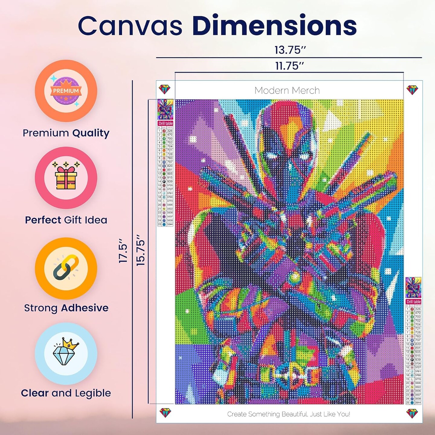 Marvel Diamond Art Kits for Adults, Deadpool 5D Diamond Painting for Adults, DIY Deadpool Wall Art Marvel Cross Stitch Gem Art, Full Round Drill 12x16in