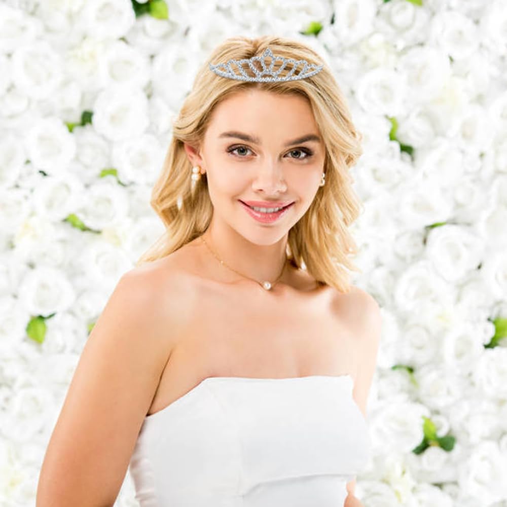 8 Pack Birthday Tiaras, Rhinestone Crystal Princess Crowns, Silver Headbands for Women