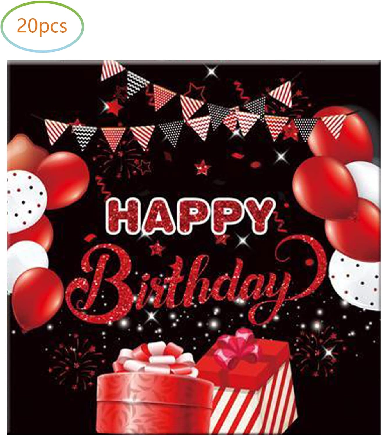 Red and Black Birthday Party Tableware Supplies Set, 20 Plates and 20 Napkins, Red Birthday Party Confetti Sprinkles Happy Birthday Party Decorations for Men Women