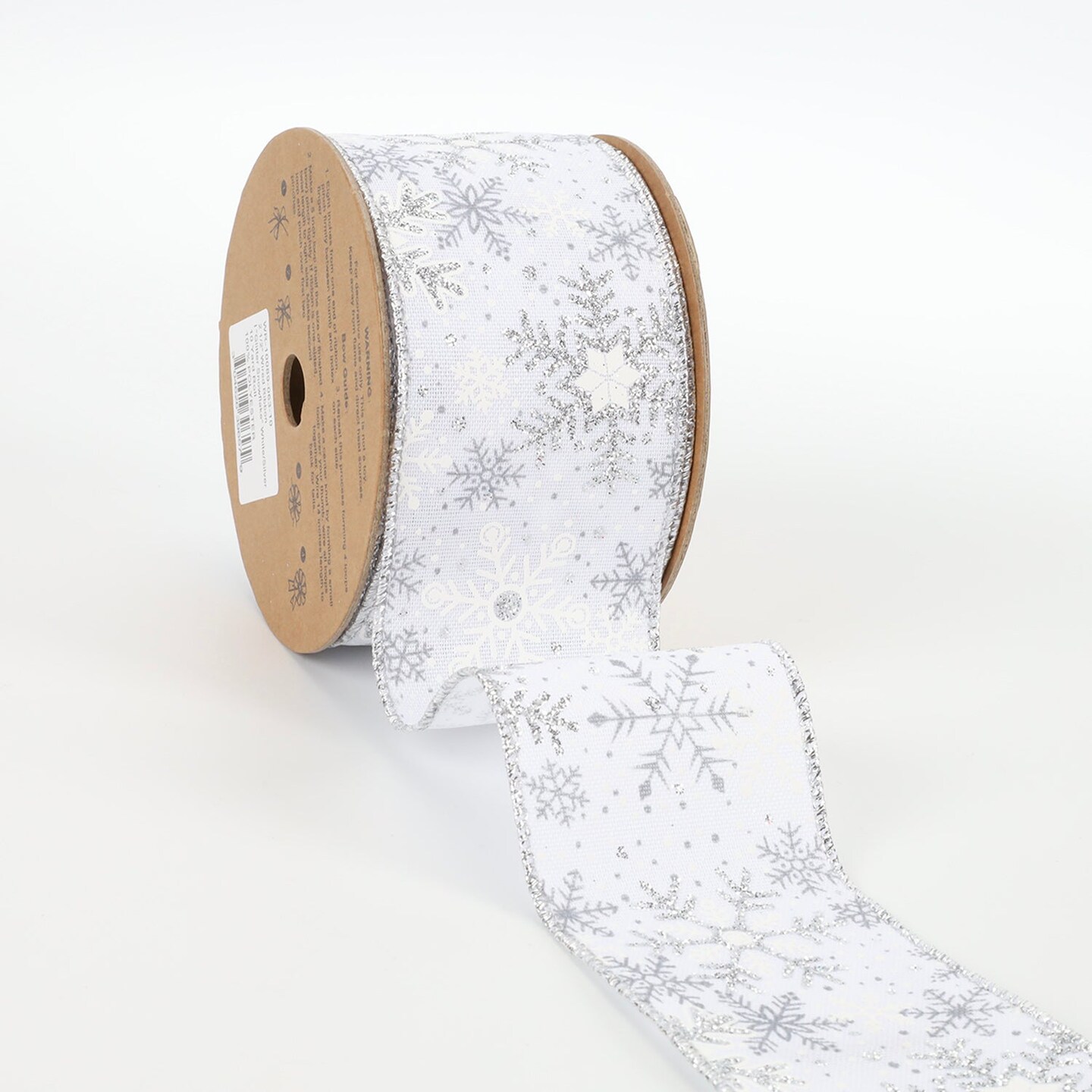 LaRibbons 2 1/2&#x22; Wired Ribbon | &#x22;Glitter Snowflake&#x22; White/Silver | 10 Yard Roll