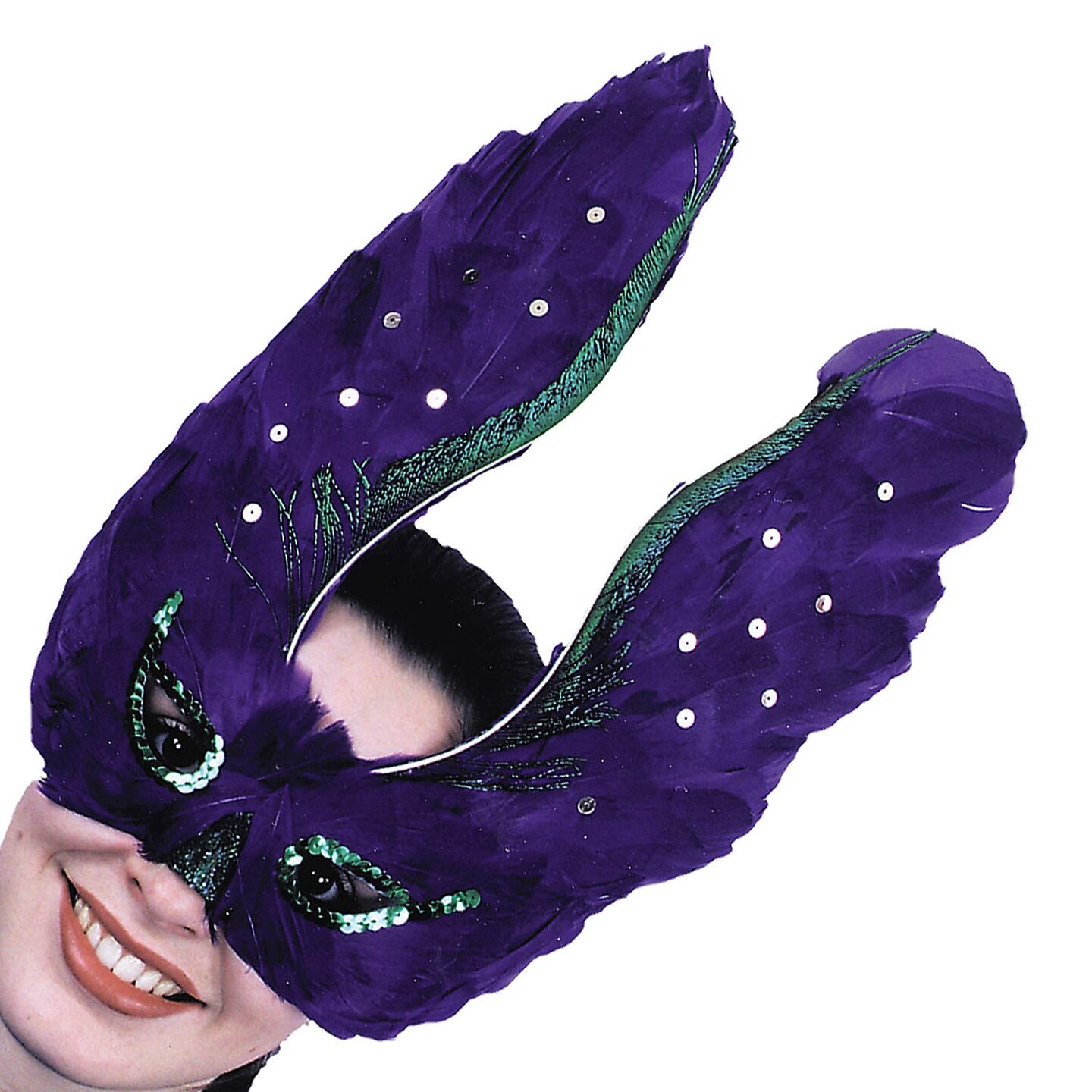 Mardi Gras Feather Mask Purple with Sequin