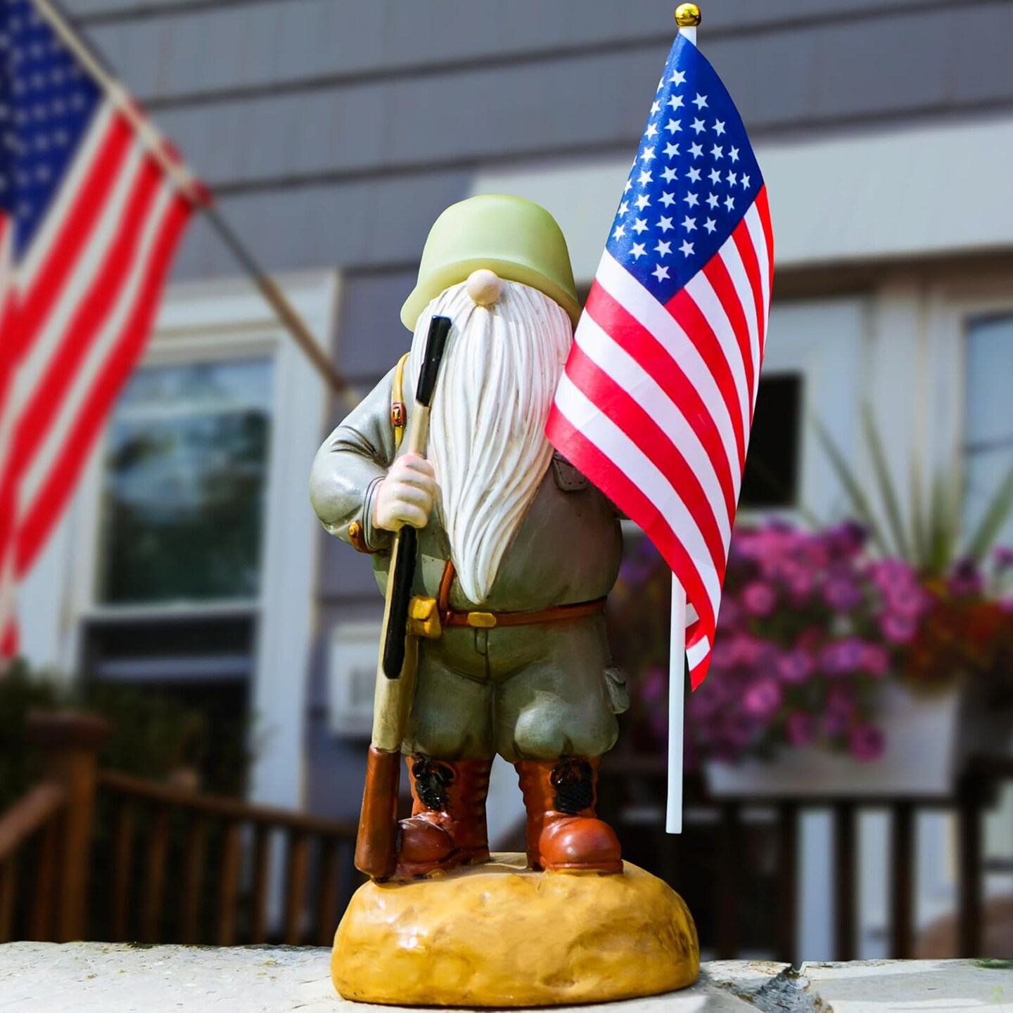 Military Garden Gnome with Guns Outdoor 11&#x22;, US Army Gnomes Garden Decorations, Garden Statues Outdoor Clearance, Patriotic Gnome, Army Gnome
