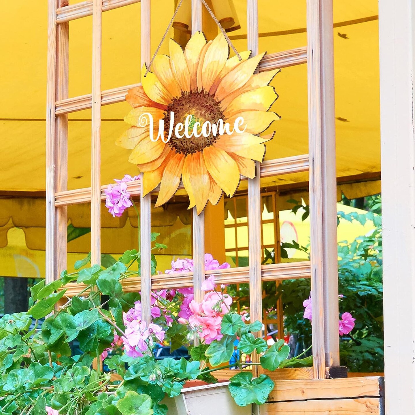 12" Sunflower Welcome Wood Door Hanger – Large Wooden Flower Sign for Summer Front Door, Porch, or Home Wall Decor