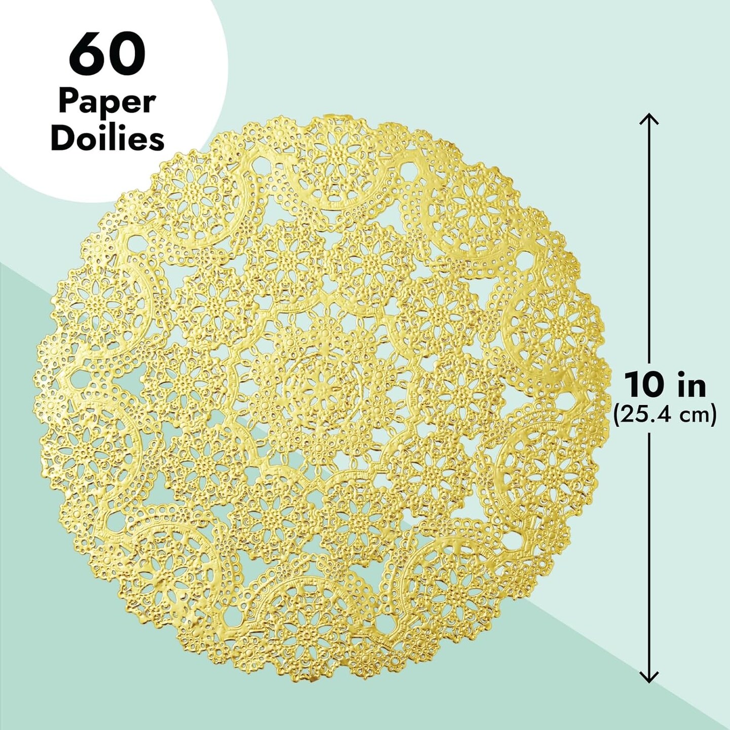 60 Pack 10 Inch Gold Paper Doilies for Dining Table, Round Decorative Medallion Lace Placemats for Wedding