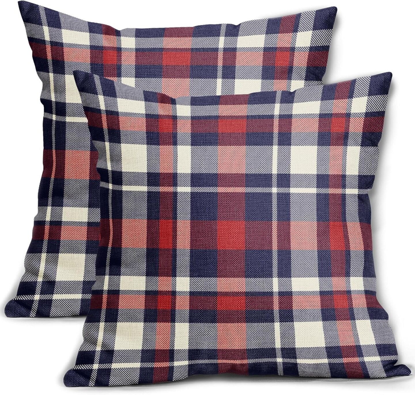 4th of July Patriotic Pillow Covers 18x18 Inch Set of 2 Blue Red Buffalo Plaid Decorative Throw Pillow Cases for Bedroom