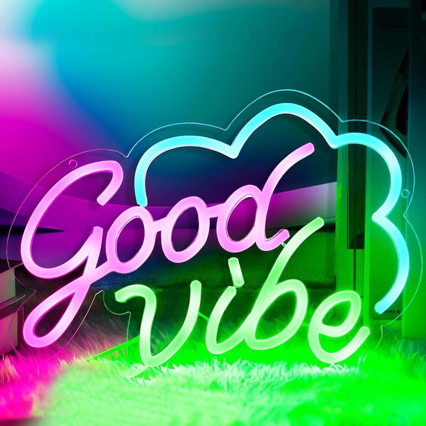 Good Vibe Neon Sign &#x2013; Pink LED Wall Decor for Bedroom, USB Powered &#x26; Dimmable Summer Accent Light
