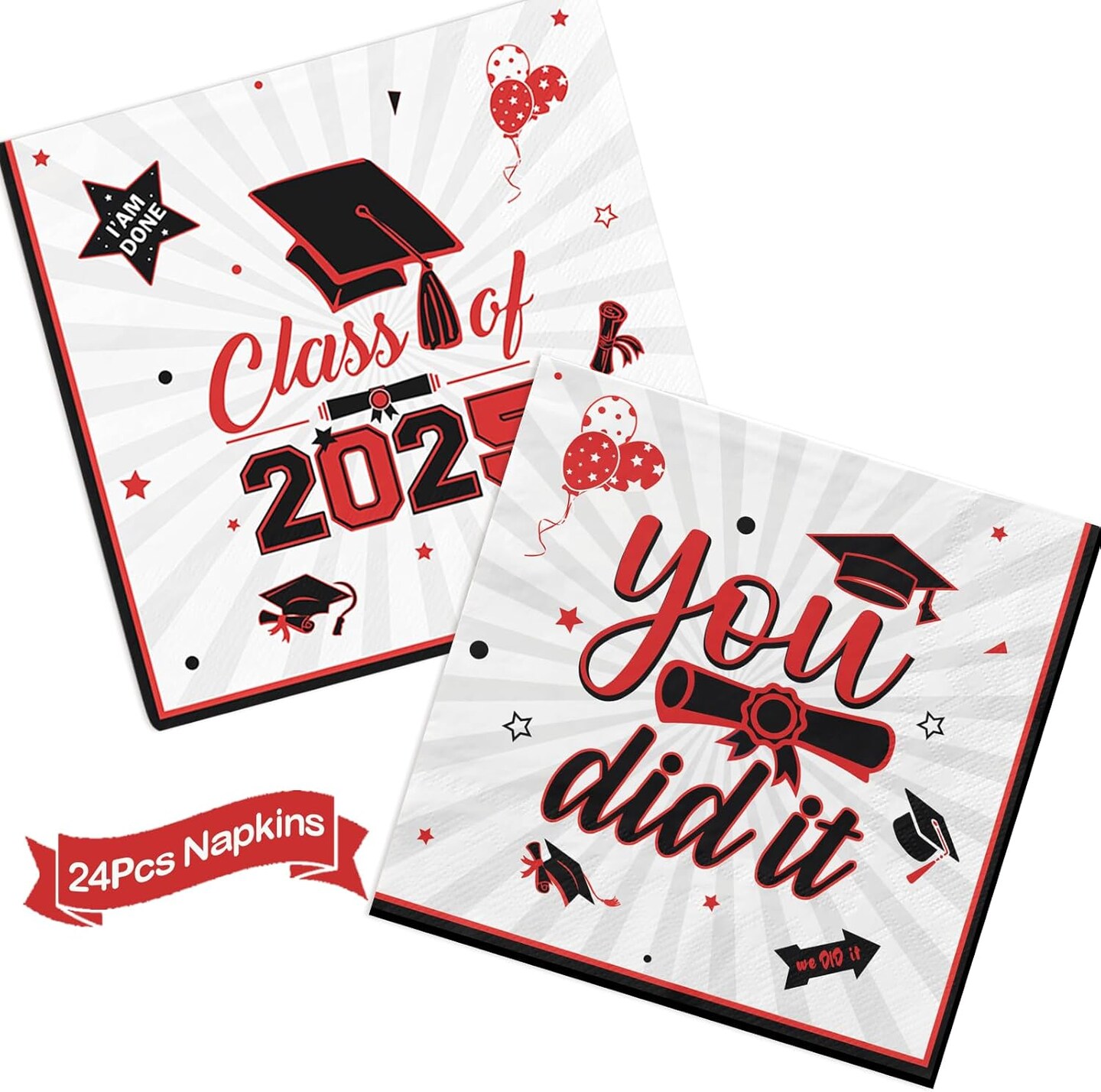 Red and Black Graduation Decorations 2025 Graduation Plates and Napkins 2025 Congrats Grad Banner 2025 Party Supplies Grad Party Decorations 2025