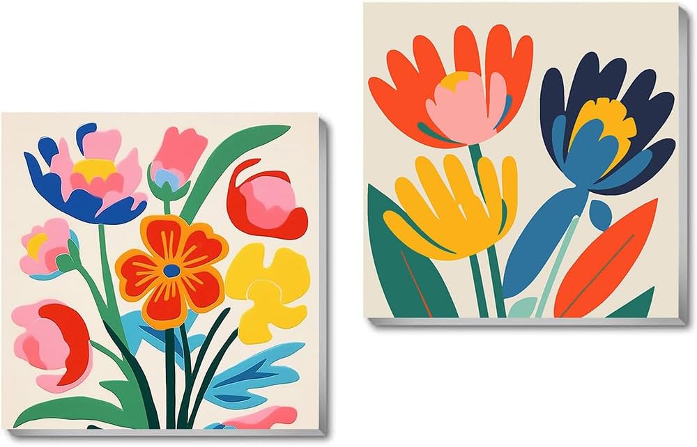 2 Pack Framed Paint by Number for Adults, Flower Paint by Numbers Kits on Canvas, Easy Adults Paint by Number Kits for Beginner DIY Acrylic Oil Painting for Home Wall Decor(8x8inch)