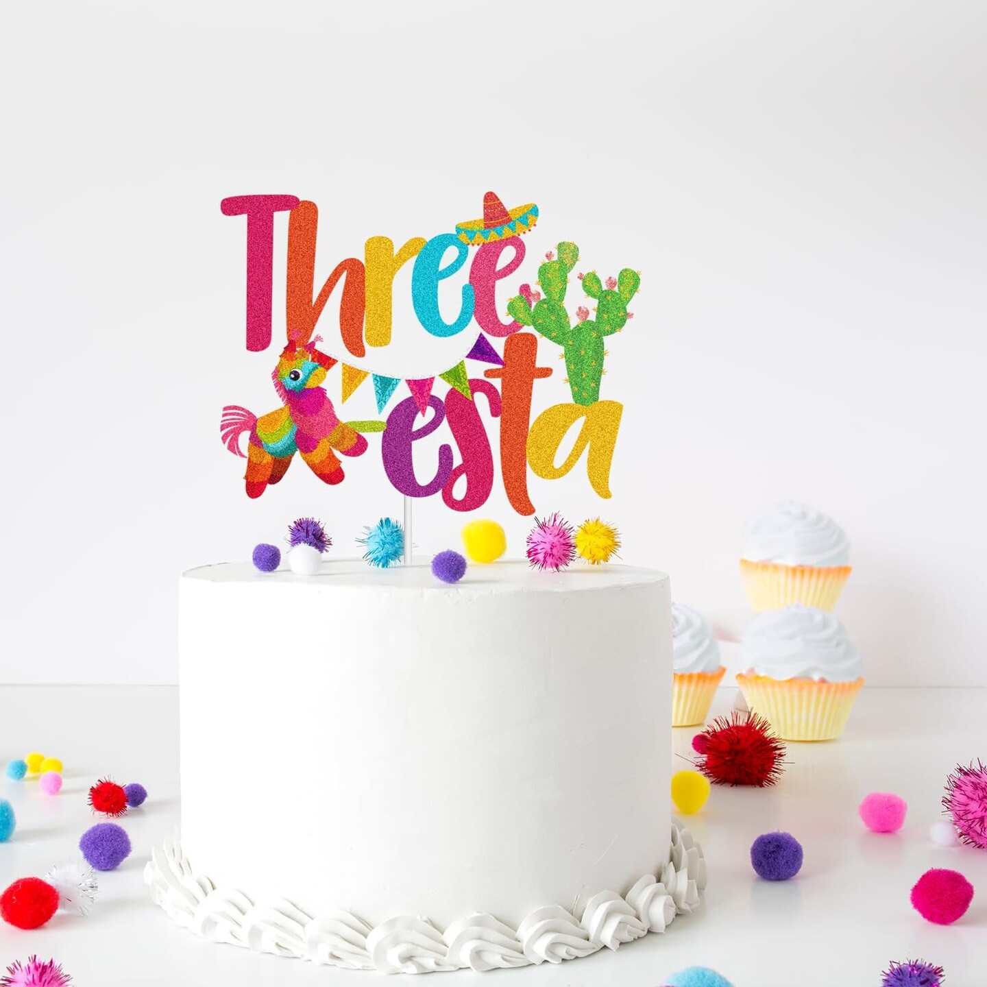 Happy 3rd Birthday Cake Topper - Mexican Fiesta Themed Cactus Pinata Cake Topper Supplies - Taco Bout a Party For 3rd Birthday Party Decorations