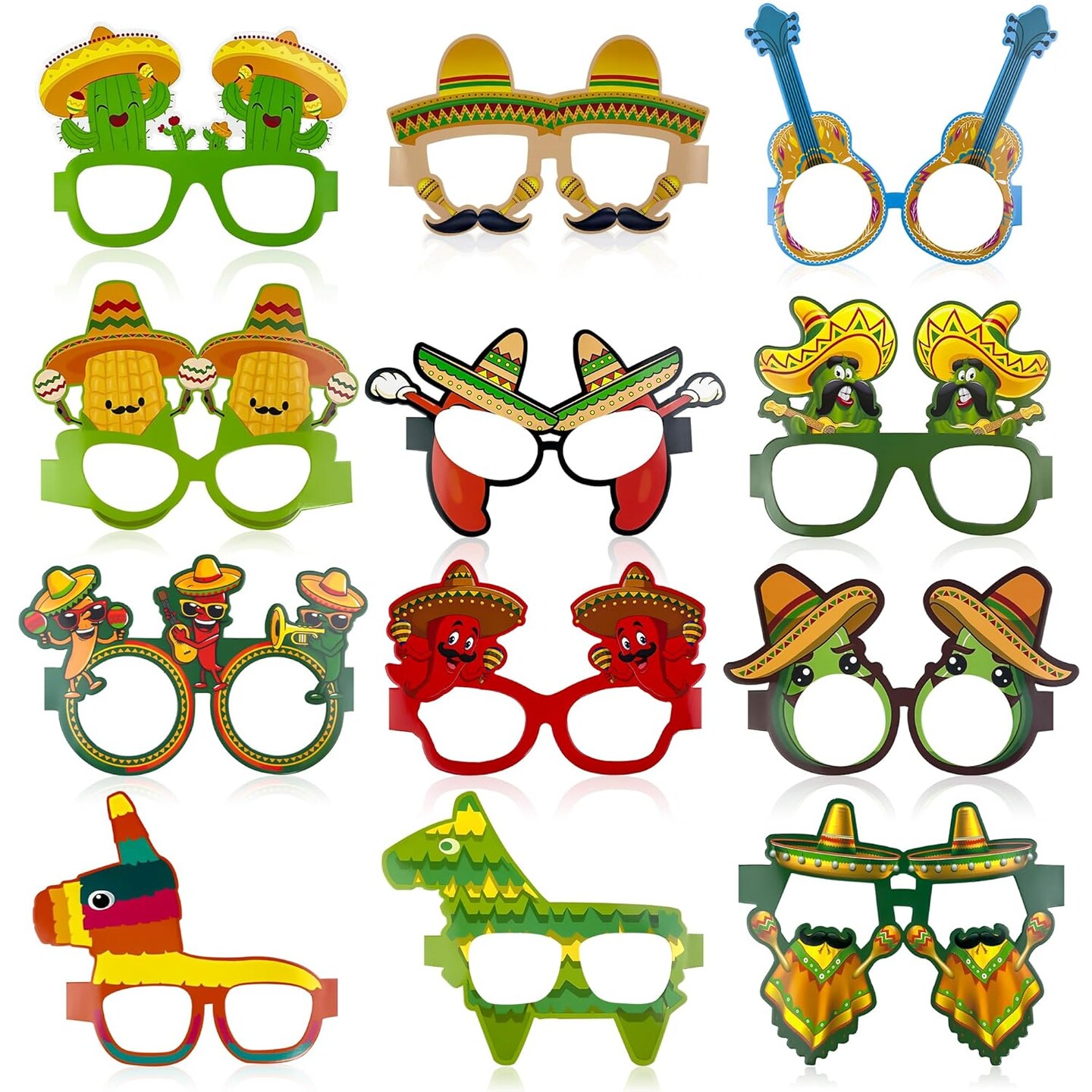 Cinco De Mayo Decorations - 12 PCS Mexican Paper Eyeglasses for Taco - Fiesta Party Decorations for Birthday Accessories Party Favors Decor Outfit Dress,Cinco De Mayo Shirts for Women
