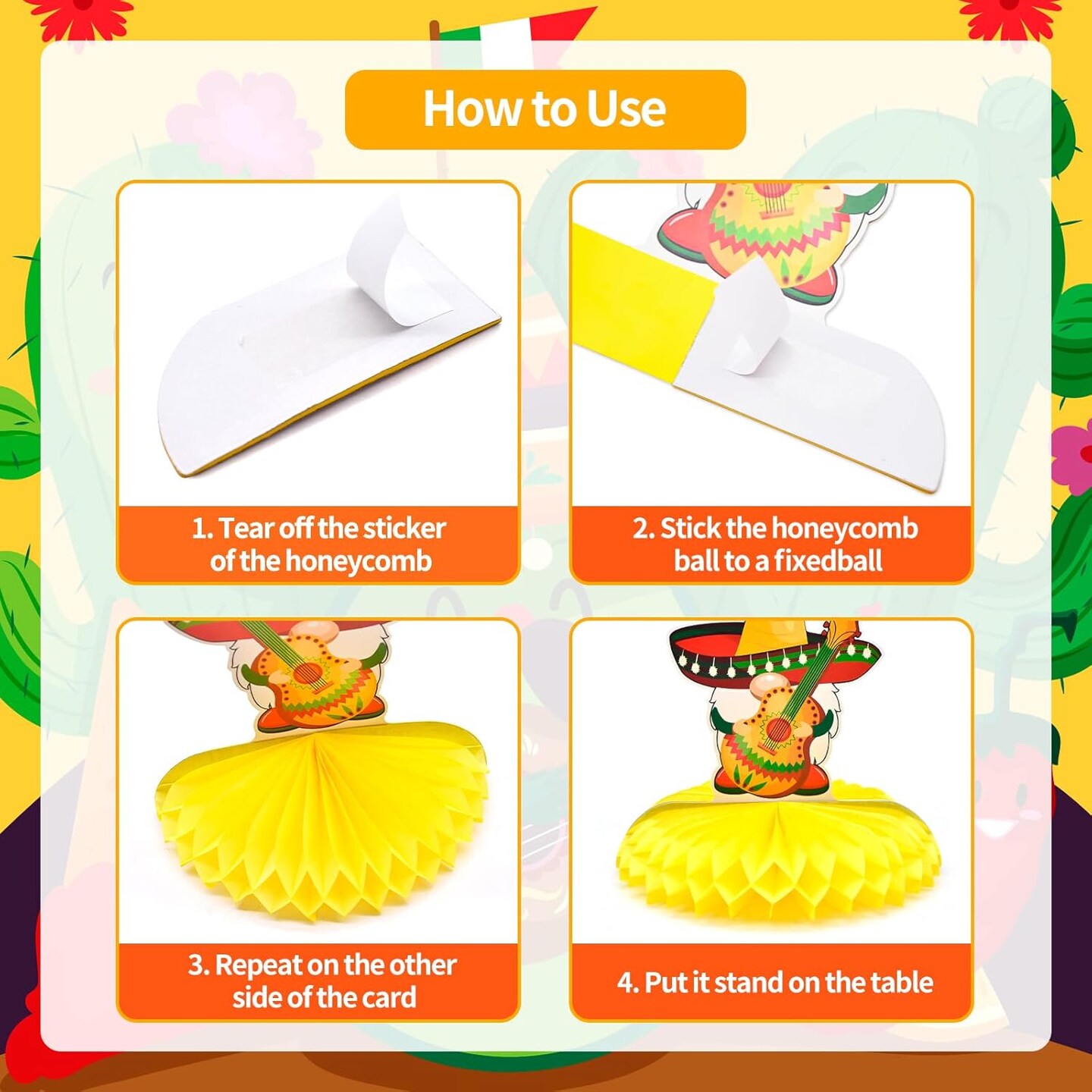 9 Pieces Cinco de Mayo Festival Honeycomb Centerpieces Table Decor, Mexican Fiesta Vibrant Cactus, Pi&#xF1;ata, Taco and Sombrero Pattern Table Topper Ornaments Signs, Holiday Party Decorations