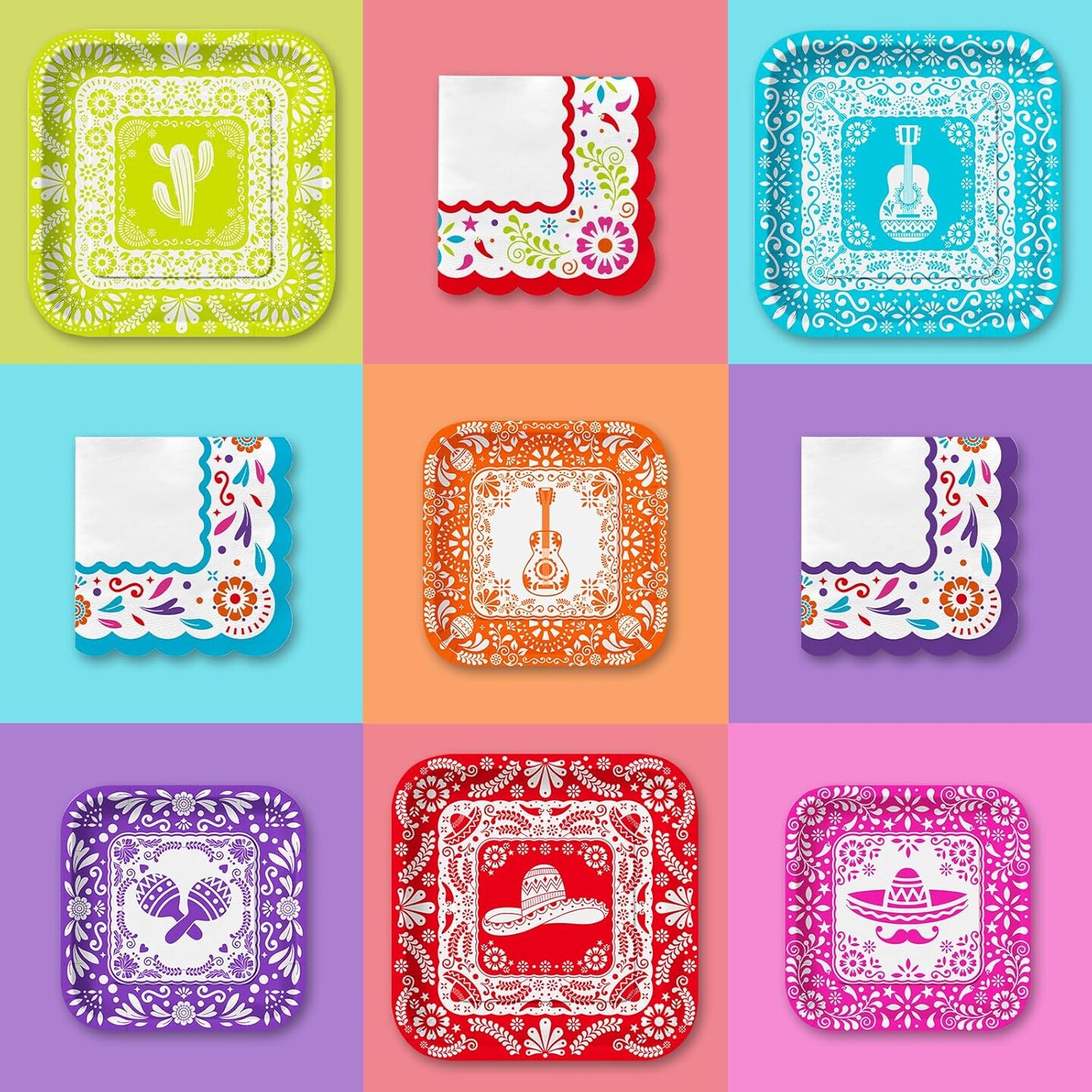 Fiesta Party Supplies Kit for 48: Complete Mexican Celebration Pack with Dinner &#x26; Dessert Paper Plates, Napkins -Cinco de Mayo, Taco Birthday &#x26; Mexican Party Decorations