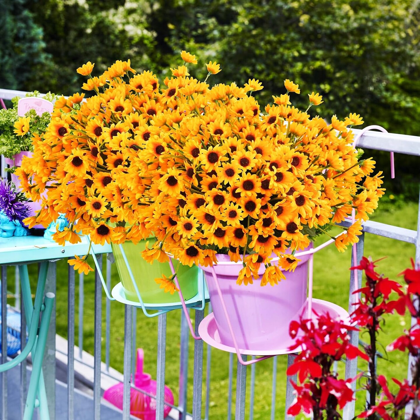 Summer Floral Arrangement - 12PCS Silk Artificial Sunflowers with 24 Small Daisy Mums for Home, Office, Window, Porch, and Outdoor Centerpiece D&#xE9;cor