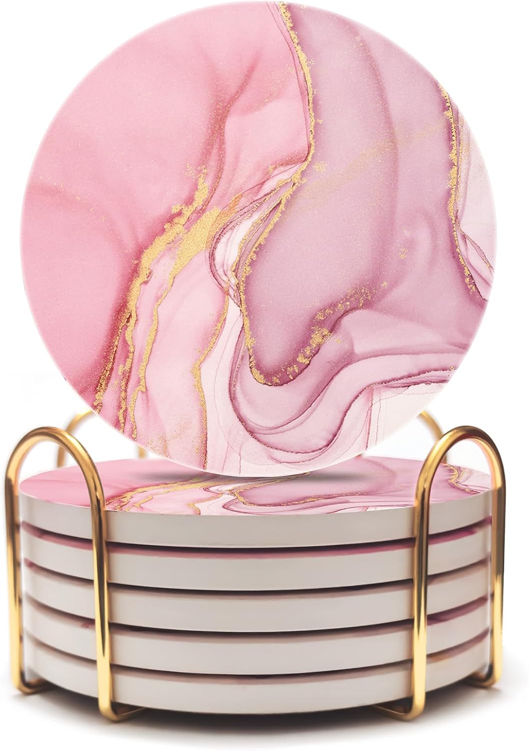 Mandala Pink Drink Coasters Set Of 6 – Neoprene, Slip-Proof, Mediterranean Style, Round