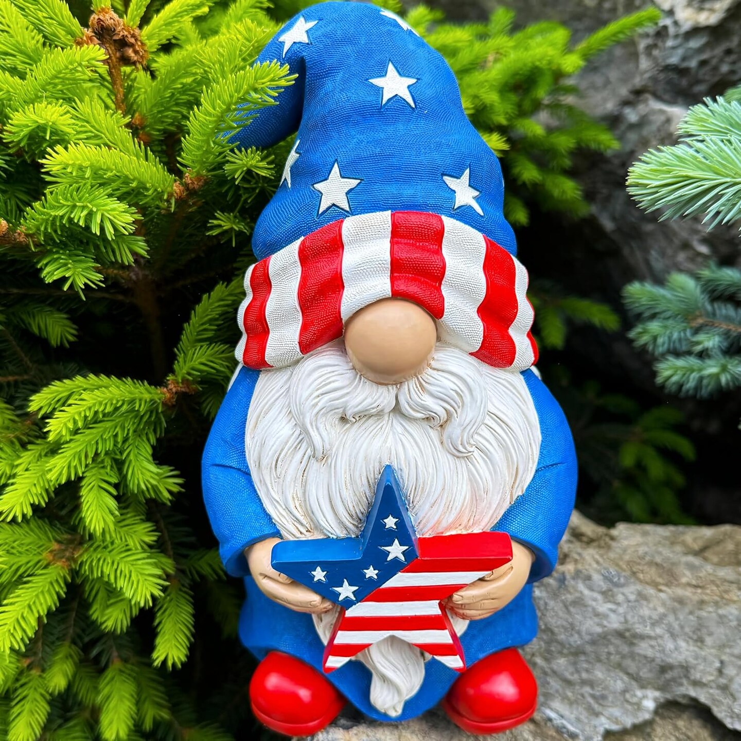Garden Gnome - USA Patriotic Gnome Figurine - 9 Inch Tall Lawn Statue - for Outdoor or House Decor