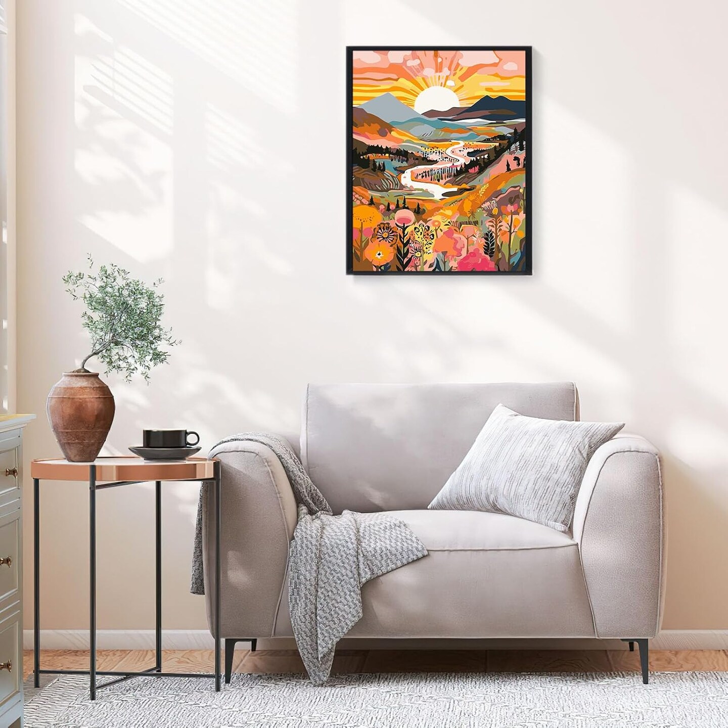 Paint by Numbers Kit for Adults Beginners & Kids Ages 8-12,1 Pack 16x20 inches Canva for Painting Kits for Adults in Colorful Box(Without Frame)- Sunrise Mountains and Rivers