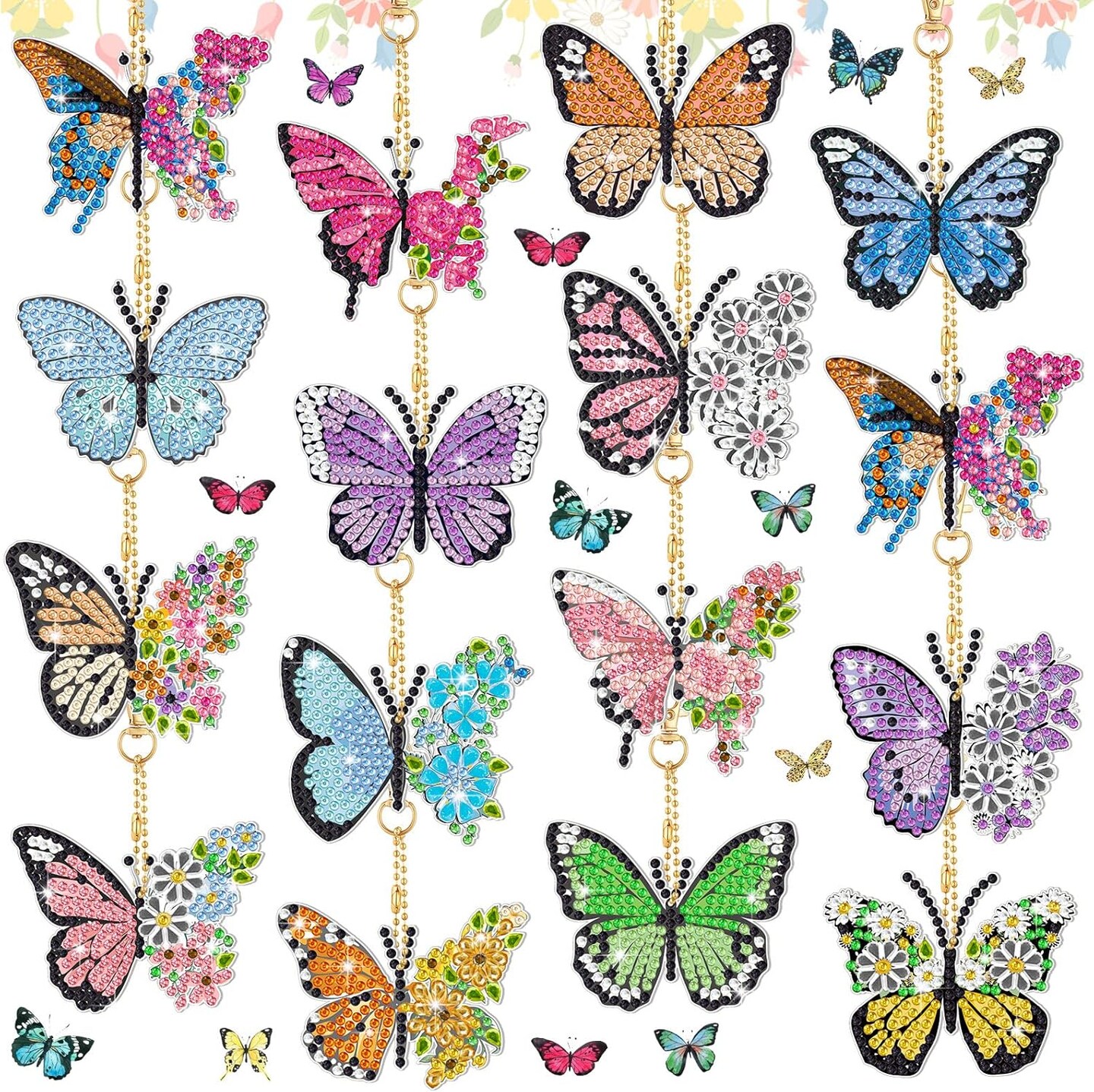 15 Pcs Butterfly Diamond Painting Keychain Kits Colorful Spring Butterfly Diamond Art Keychain Summer DIY Ornaments for Adults Purse Backpack Handbag Decor