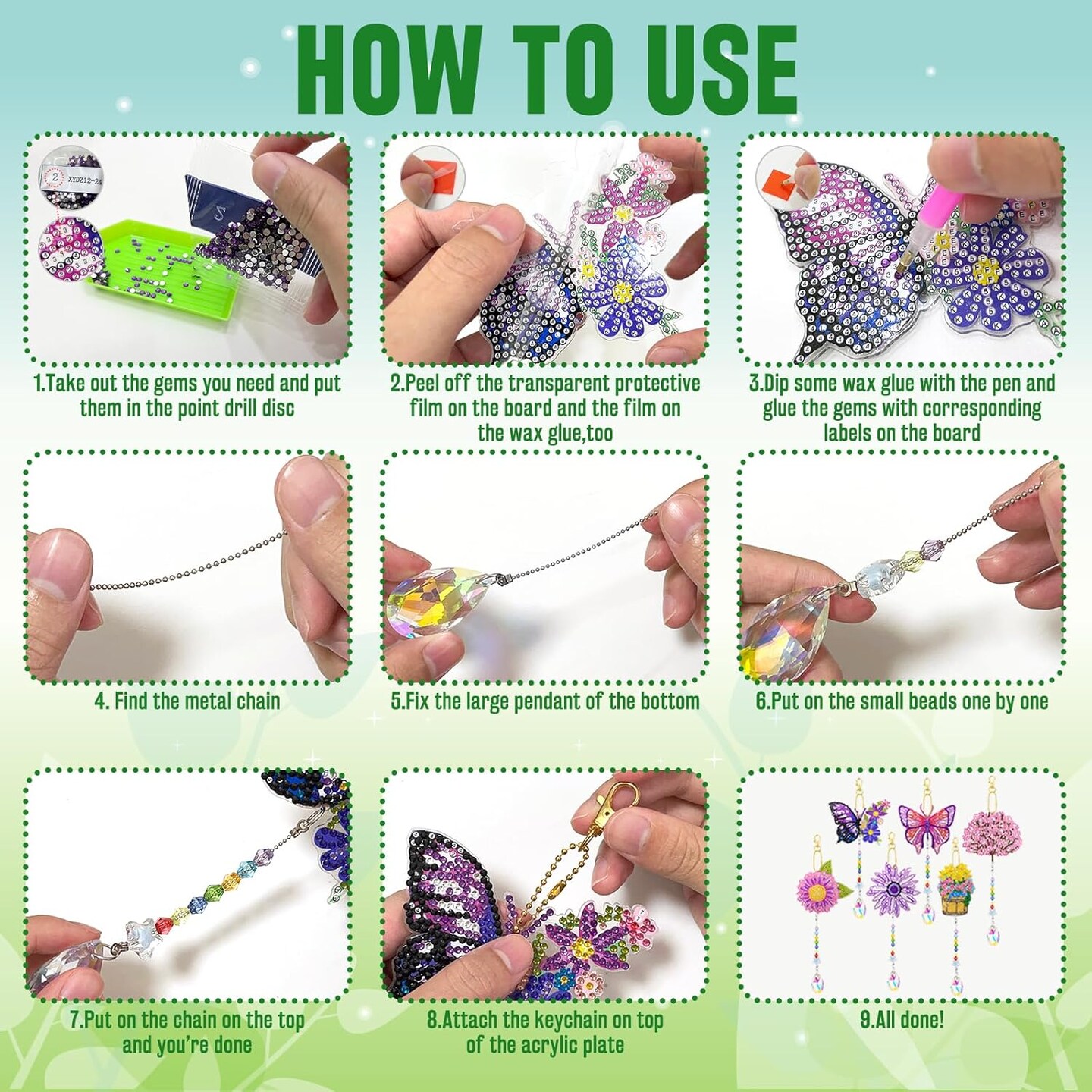 6Pcs 5D Diamond Painting Wind Chimes Kit rystal Wind Chime Diamond Painting Kits Double Sided DIY Art Hanging Ornament Crafts for Home Window Decor (Spring)