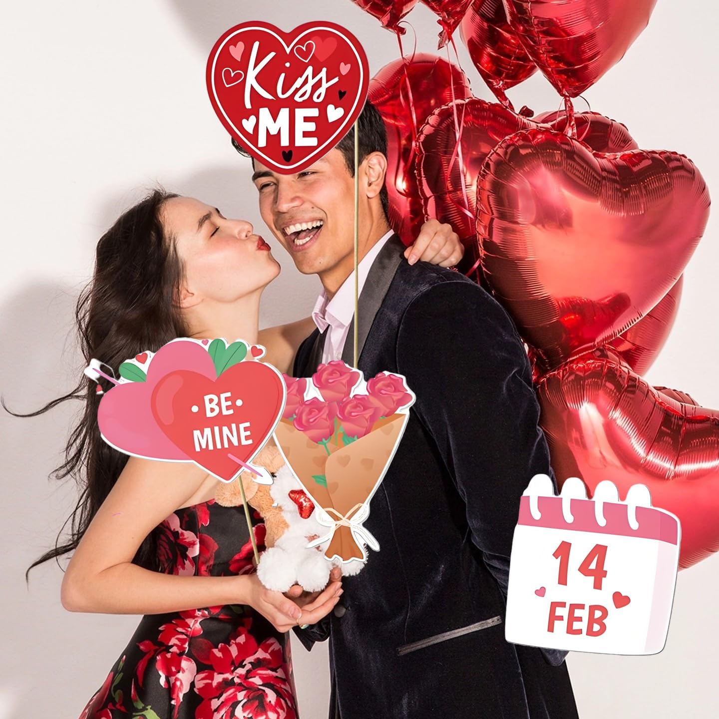 Happy Valentine&#x27;s Day Photo Booth Props 27 Pcs Valentines Day Selfie Photobooth Props Decorations,Valentine Photo Props Funny Backdrop Decorations