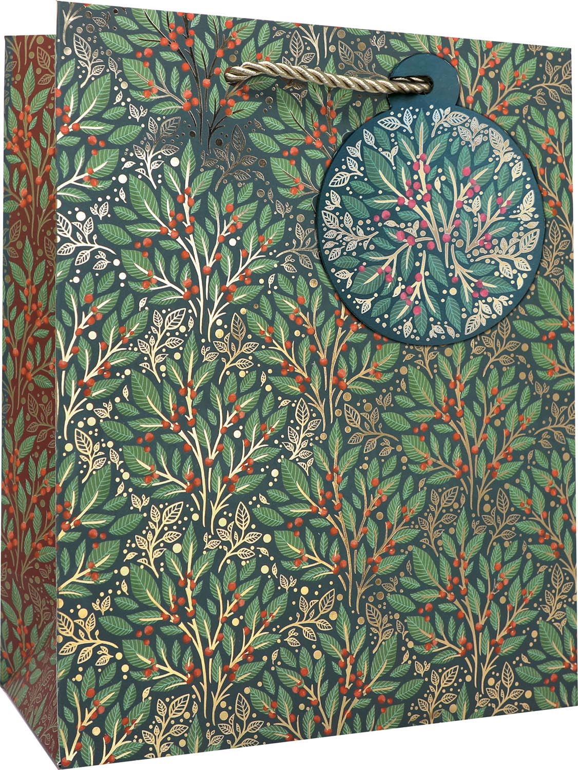 Pack/6: Holly Tapestry Gift Bag - 8 x 4 x 10&#x22;