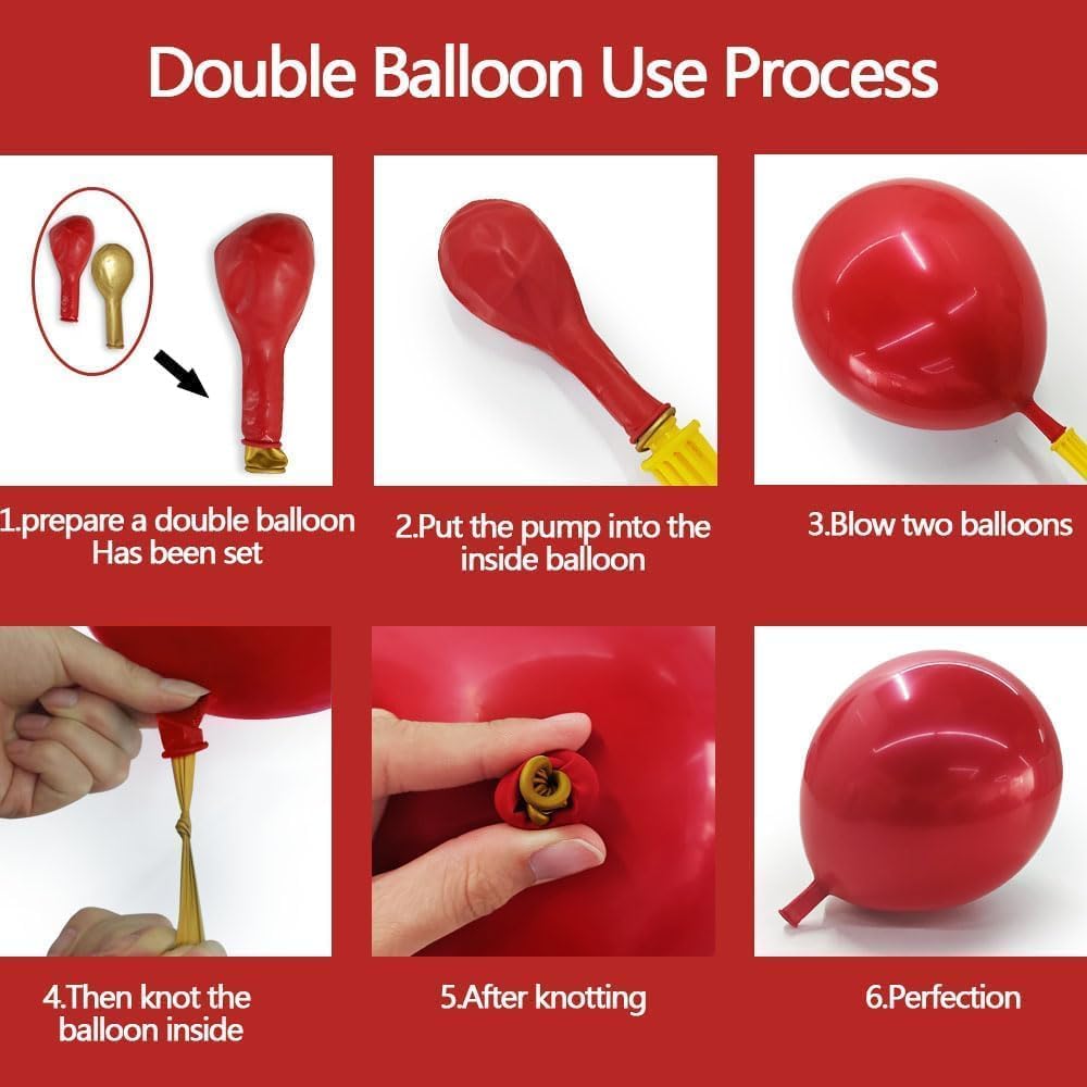 Red and Gold Balloon Garland Double Stuffed Ruby Red Gold Balloons Arch Kit With Mylar Balloon