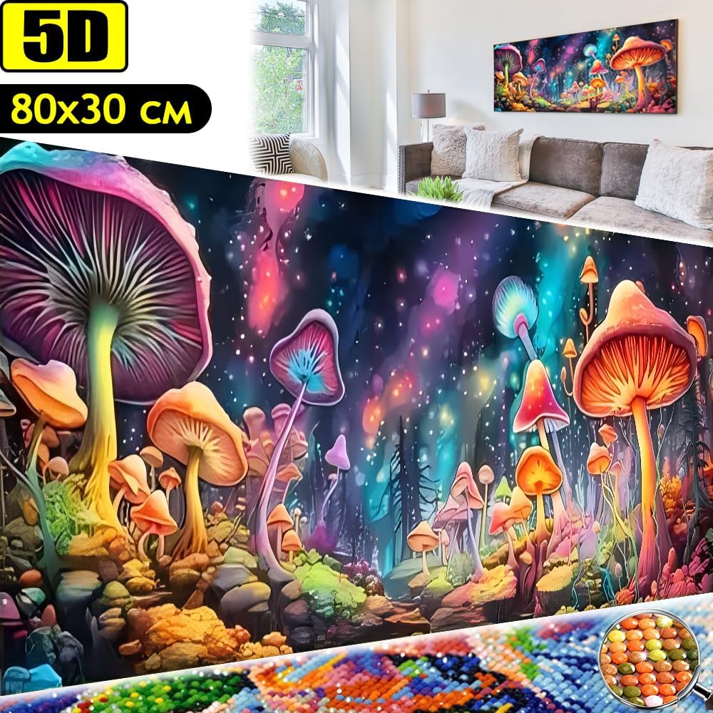 Diamond Painting Kits,Diamond Art for Adults Mushroom Forest Full Round Drill Large Size(31.5x11.8 inch),Abstract Scenery Paint with Diamonds Crystal Gem for Gift,Wall Decor