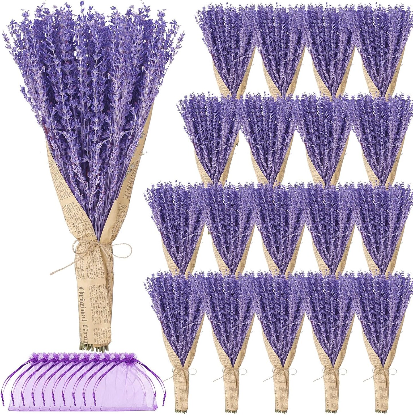 18 Bunches Dried Lavender Bundles 15.7 Inch Natural Dried Lavender Flowers Bouquet Lavender Organic Bulk for Home Weeding Decoration DIY Arrangements Home Fragrance