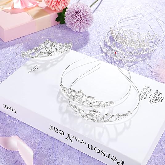20 Pieces Girls Tiara Crown Silver Princess Crowns Girls Crystal Tiaras for Wedding Birthday Party