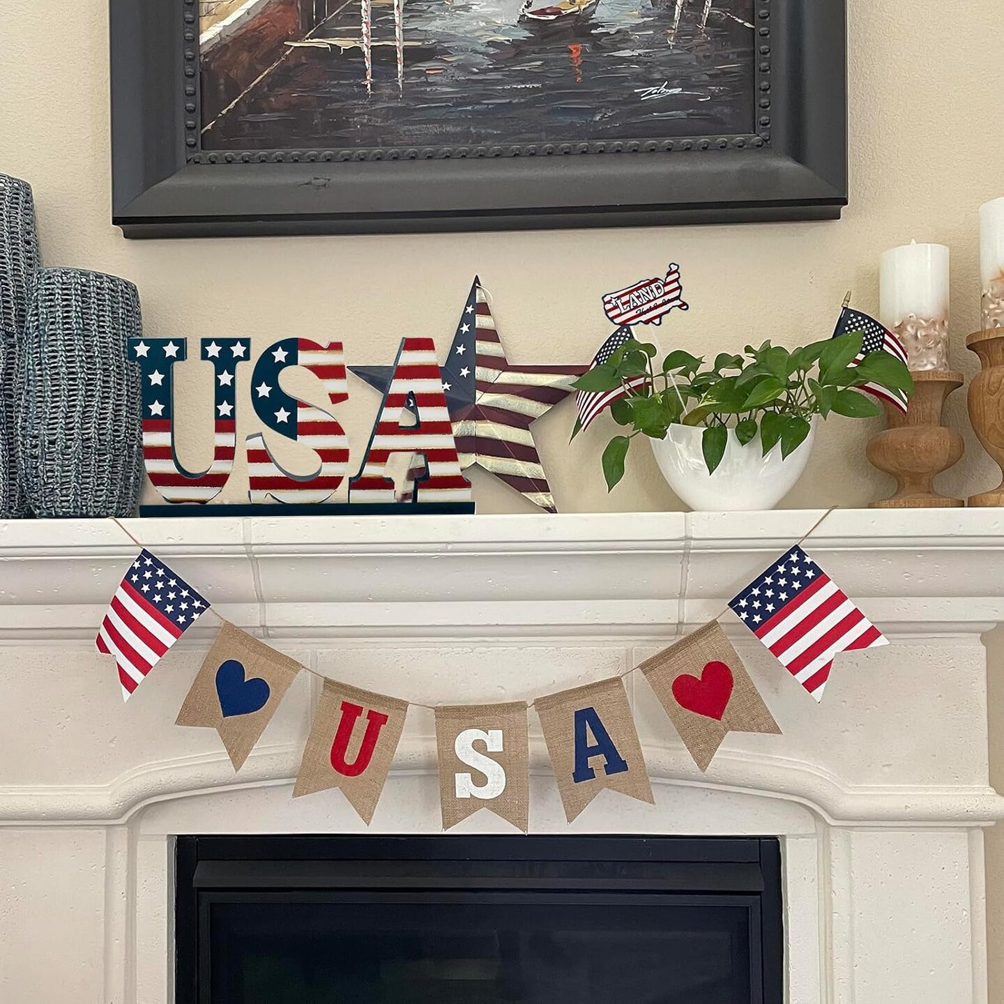 4th of July Wood Patriotic USA Sign Memorial Day Tabletop Decoration Free Standing Wooden Word Cutout US Flag Letters Centerpiece Sign for Independence Day Veterans Party American Decor