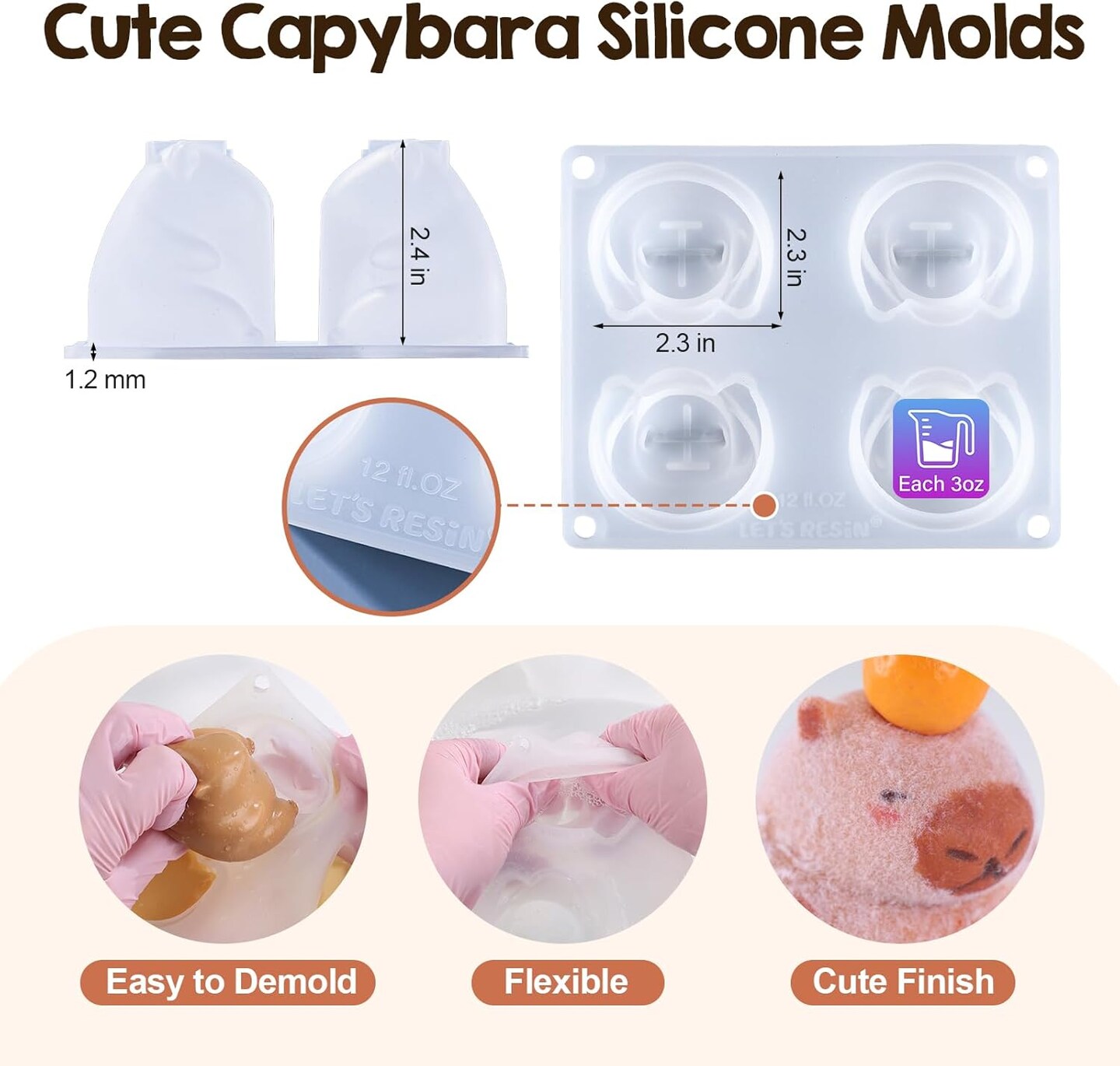 LET&#x27;S RESIN 4 Pcs Capybara Silicone Molds for Taba Squishy, Resin Casting, Effortless Demolding Molds for Stress Relief DIY Decompression Gift Home Decor
