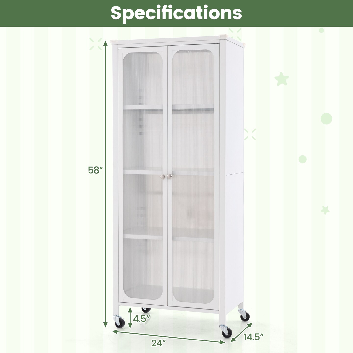 White Metal Storage Cabinet with Adjustable Shelves &#x26; Lockable Wheels