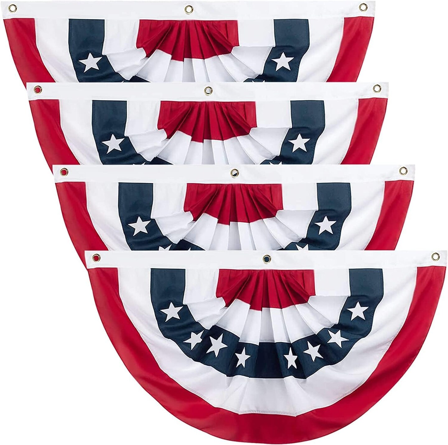 USA Pleated Fan Flag American US Bunting Flag Patriotic Half Fan Banner Flag with Brass Grommets for 4th of July Memorial Day Decoration Red White and Blue Bunting (4, 1.5x3 Feet)