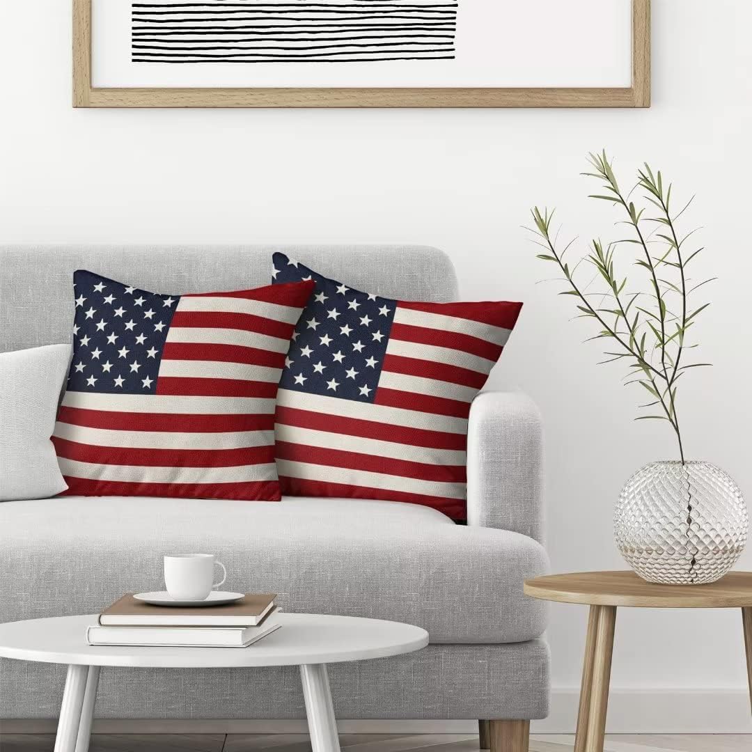 18x18 Set of 2 Throw Pillow Covers for 4th of July Decorations