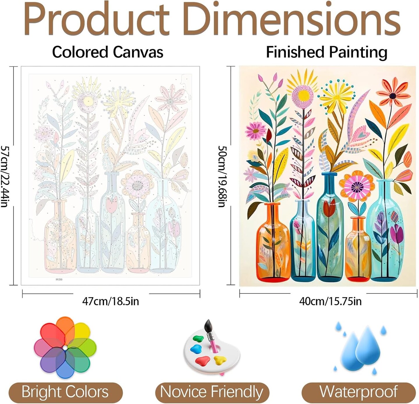 Paint by Numbers Kit for Adults Beginners, Flowers DIY Easy Acrylic Oil Painting by Numbers on Canvas, Paint-by-Numbers Drawing Kits for Gift Home Wall Decor Without Frame 16x20in