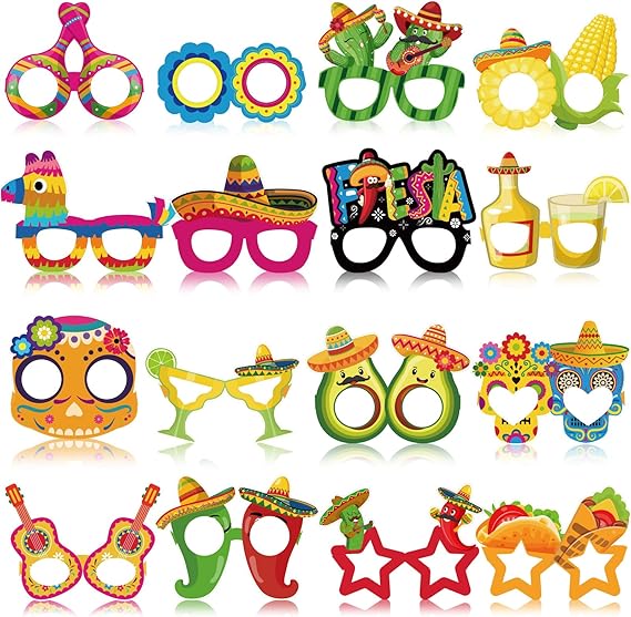 32 Pcs Mexican Party Decorations Paper Eyeglasses Cinco De Mayo Taco Party Favors Photo Booth Props Glasses for Fiesta Party Mexican Carnival Supplies Day of the Dead Decor