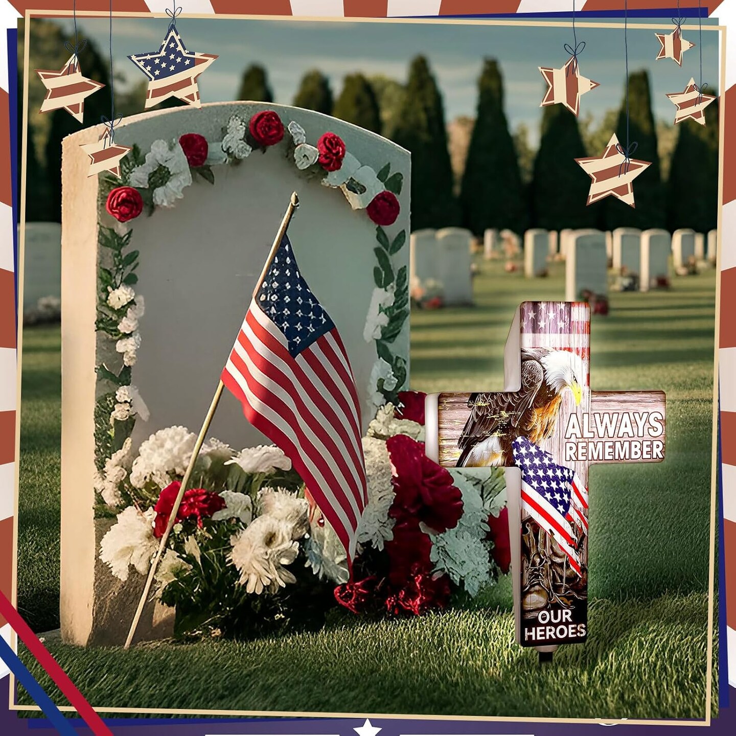 Memorial Day Patriotic Garden Stake Solar Lighted 4th of July Independence Veterans Day Solar Outdoor Yard Decorations