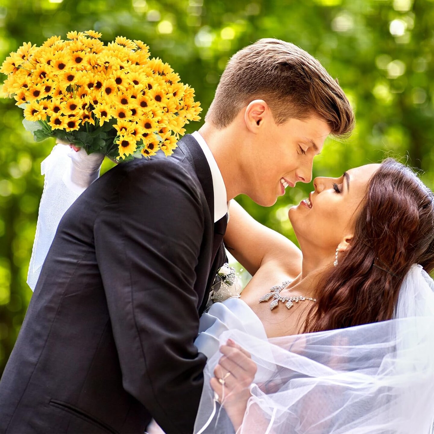 Summer Floral Arrangement - 24 Bundles Artificial Sunflowers with 22 Small Daisies, Faux Silk Flowers for Home, DIY, Table Centerpieces, and Wedding Decor