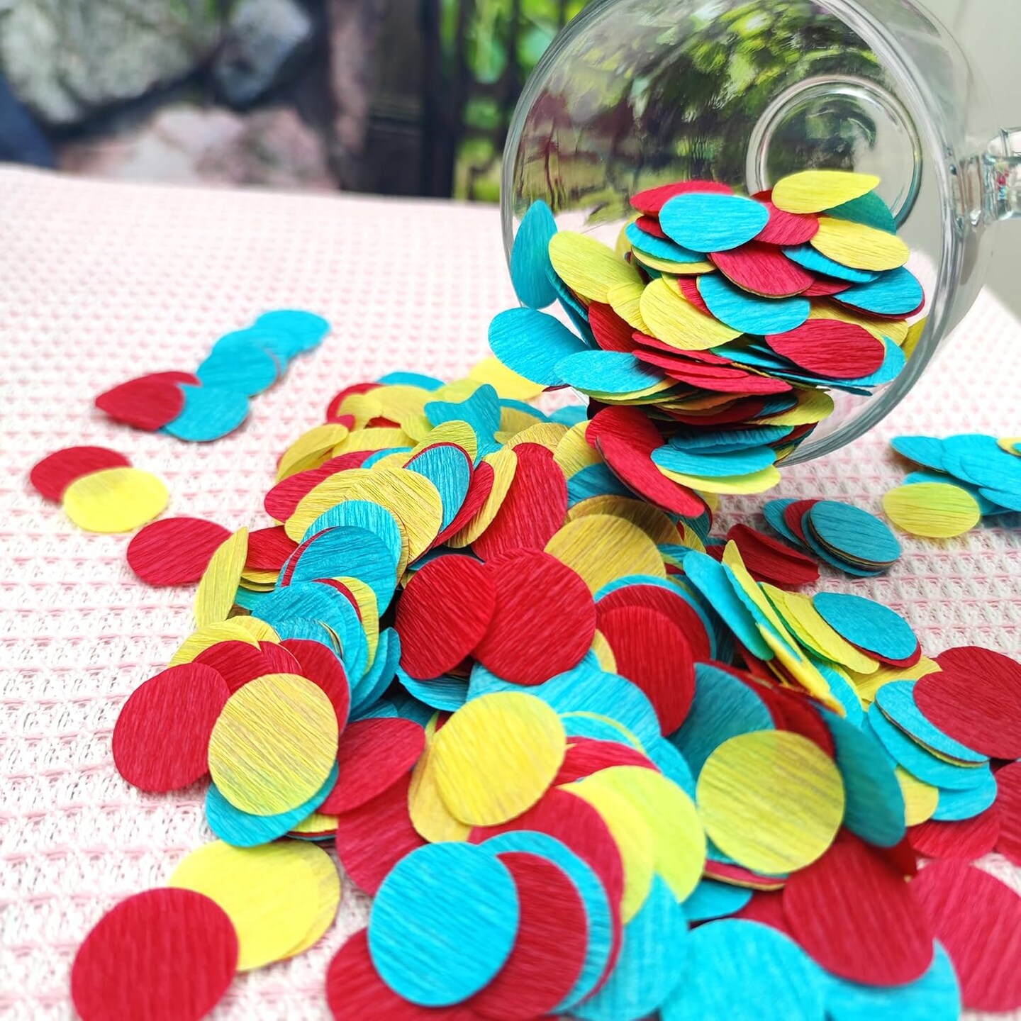 Carnival Circus Table Confetti Red Yellow and Blue 1 inch Crepe Paper Dots Table Scatter Confetti for Birthday Paw Party Decorations 1000 Pcs